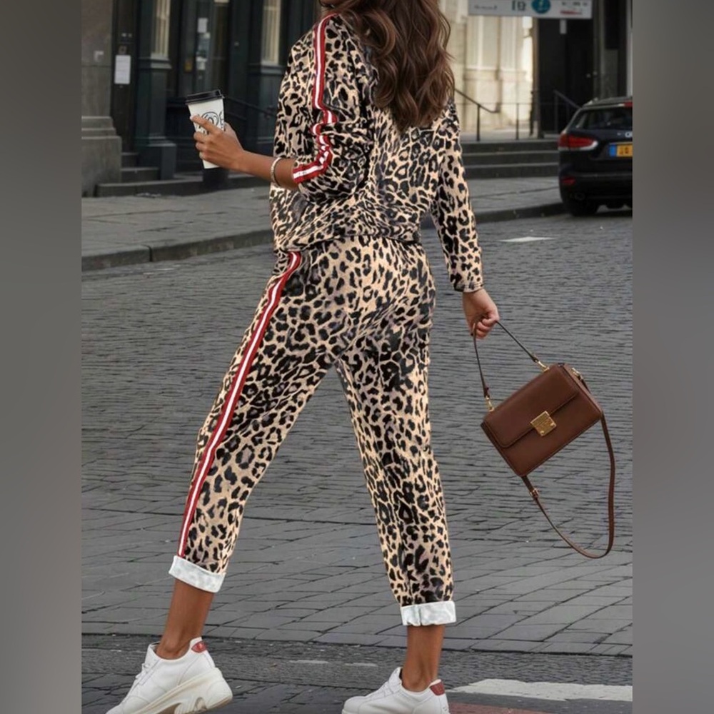 Leopard Print Women's Jumpsuit with Red Accents
